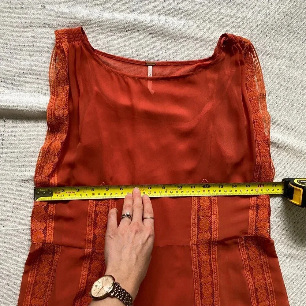 FREE People Orange Lace  Sleeveless Shift Boho Mini Dress Size XS - Picture 11 of 13